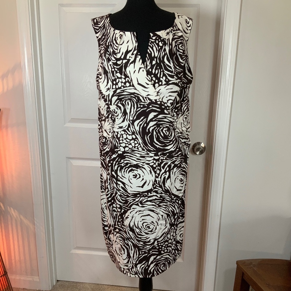 Adrianna Papell Brown Floral Sheath Linen Blend Sleeveless Dress Plus Size 22
